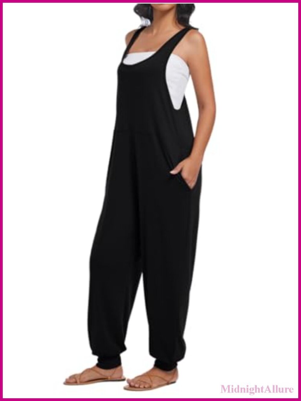 Sleeveless Loose Fit Jumpsuit with Pockets Harem Pants Romper Casual Summer One - Picture 2 of 5